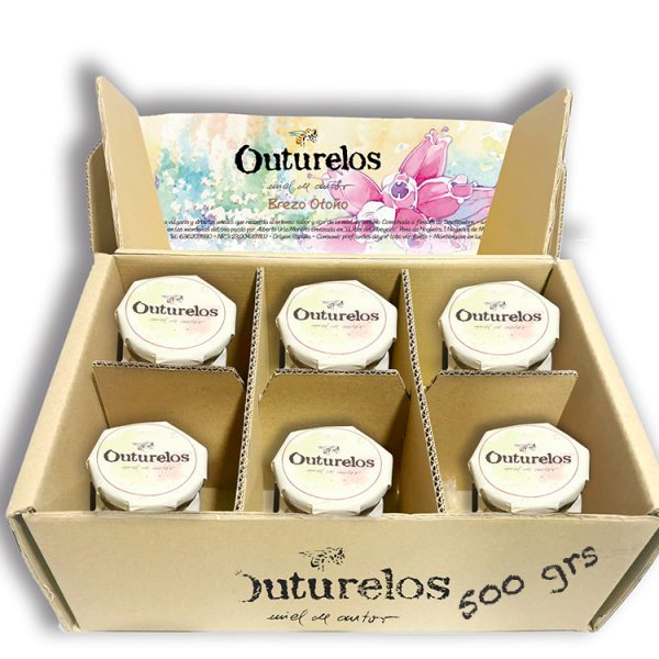 Caja de 6 tarros de 500 grs de Miel Outurelos de Brezo Otoño
